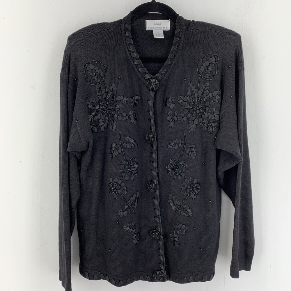 Vintage Lisa International Womens Large Cardigan Sweater Beaded Whimsigoth Fairy
